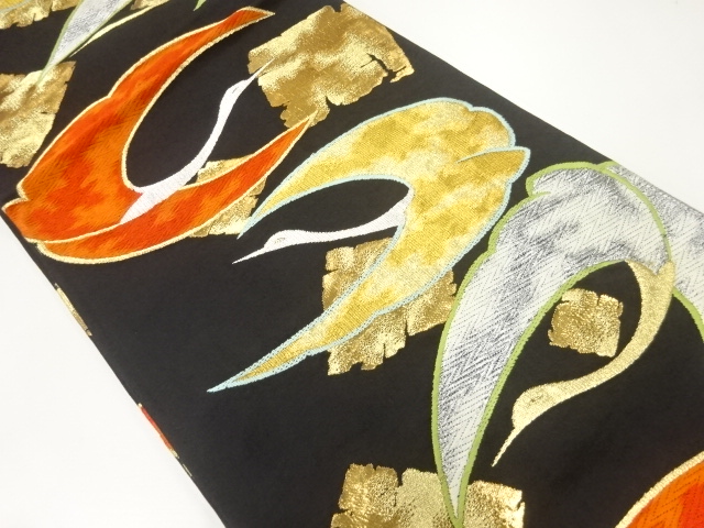 JAPANESE KIMONO / ANTIQUE FUKURO OBI / SILK / WOVEN CRANES